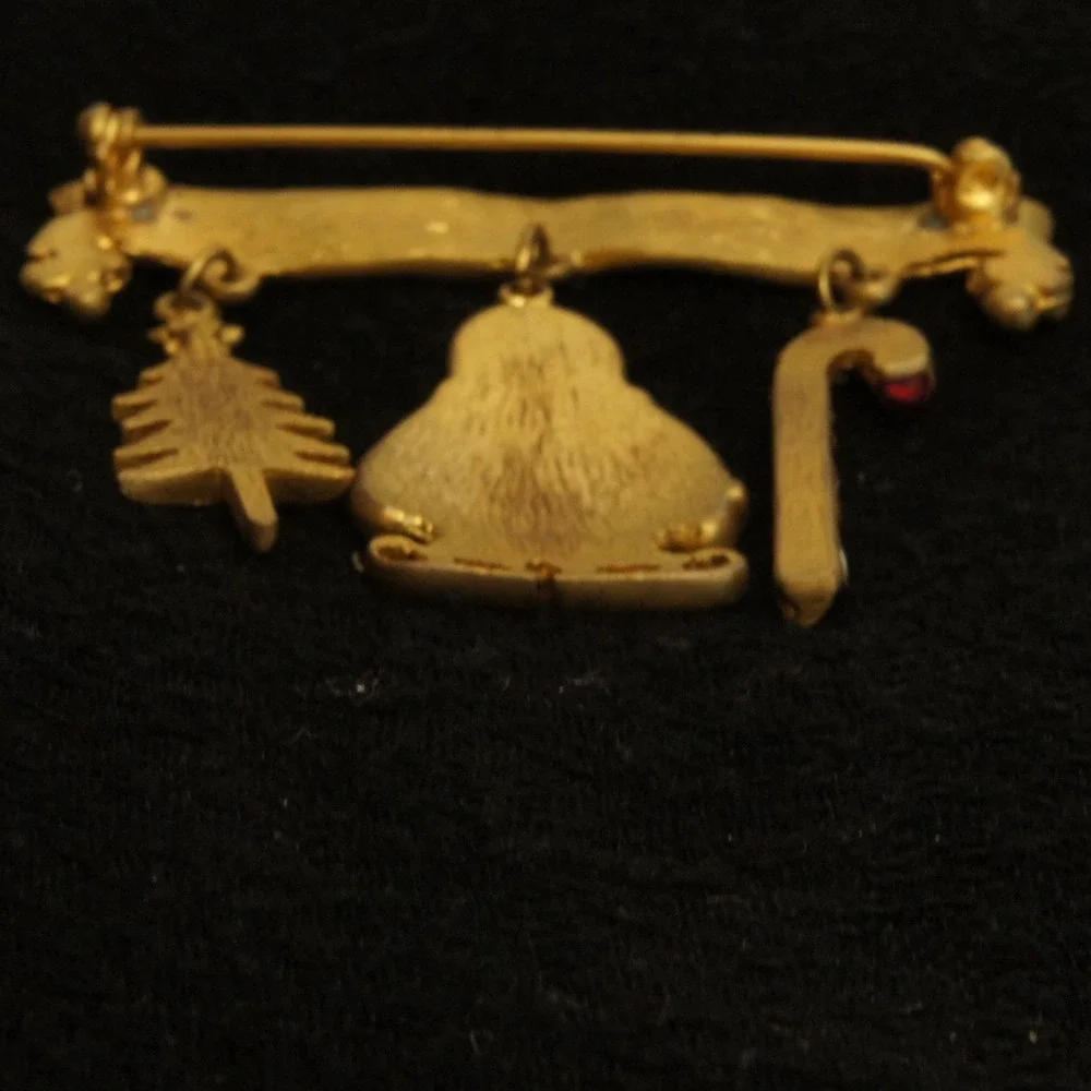 Vintage Christmas Brooch Penguin Dangle Pin The More The Merrier Candy Cane Tree